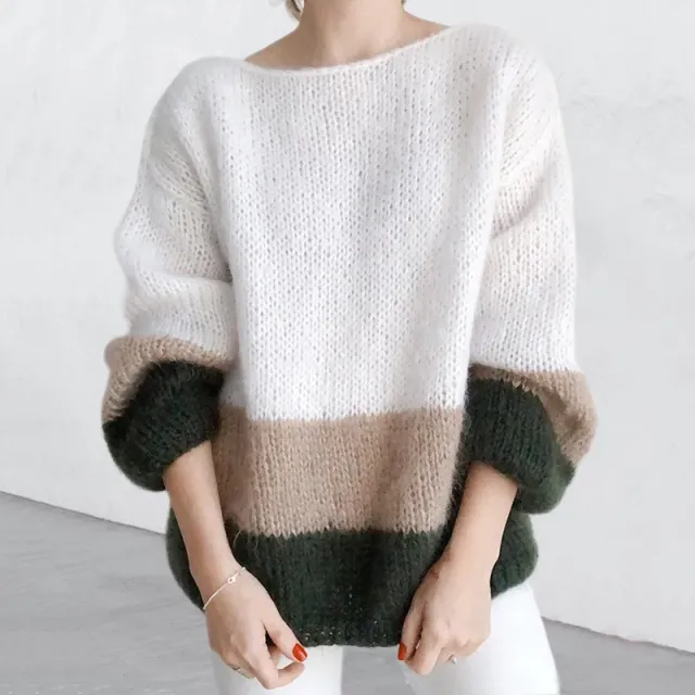 New Autumn And Winter Temperament Commute Color Matching Knitted Sea Furry Sweater Khaki - Shop at LoveMi