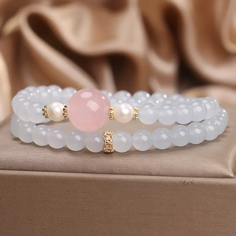 Natural Aquamarine Double Ring Bracelet Light Luxury Minority