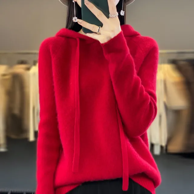 Women's Casual Hooded Sweater Cherry Red - Shop at LoveMi