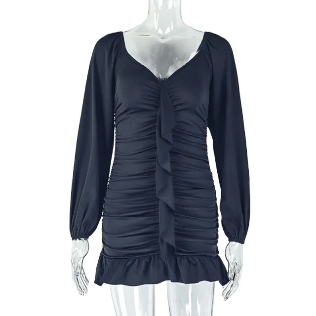 U neck Backless Long Sleeve Short Dress Black - Shop at LoveMi