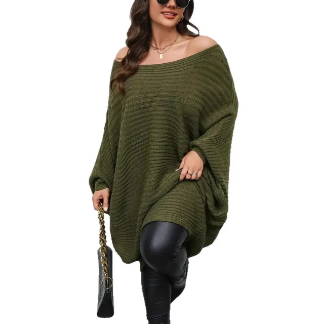 Loose All matching Crew neck Batwing Sleeve Pullover Women's Large Size Sweater Army Green - Shop at LoveMi
