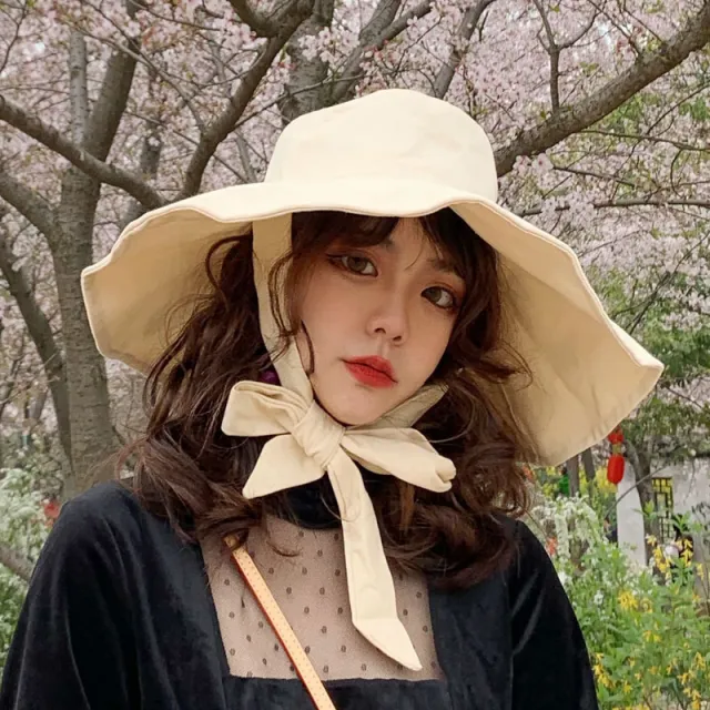 Women's Wide Brim Sun Protection Windproof Big Brim Fisherman Hat Beige - Shop at LoveMi