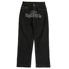 American Style Hip Hop Casual Loose Letter Printed Jeans For Women - Black - View 1