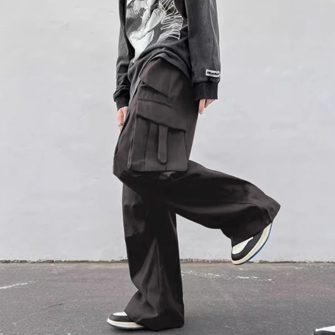 Mid-rise Wide-leg Parachute Pants Casual Slimming Workwear Trousers