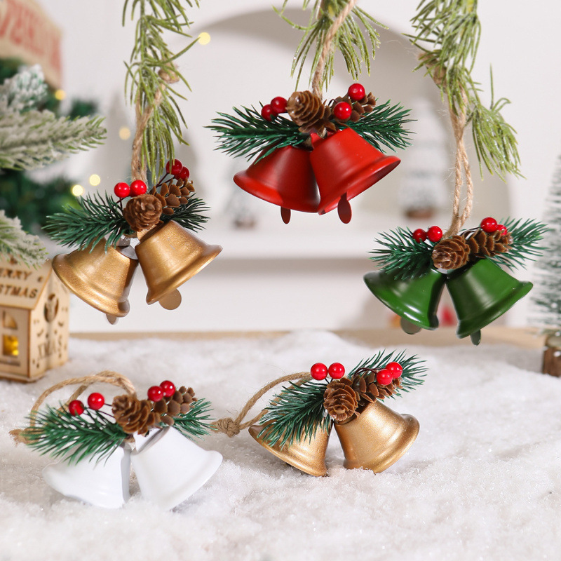 Metal Pine Cone Christmas Decorative Pendant Double Bell