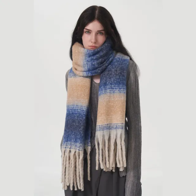 Cashmere like Plaid Women Winter Plus sized Widened Yellow - Shop at LoveMi