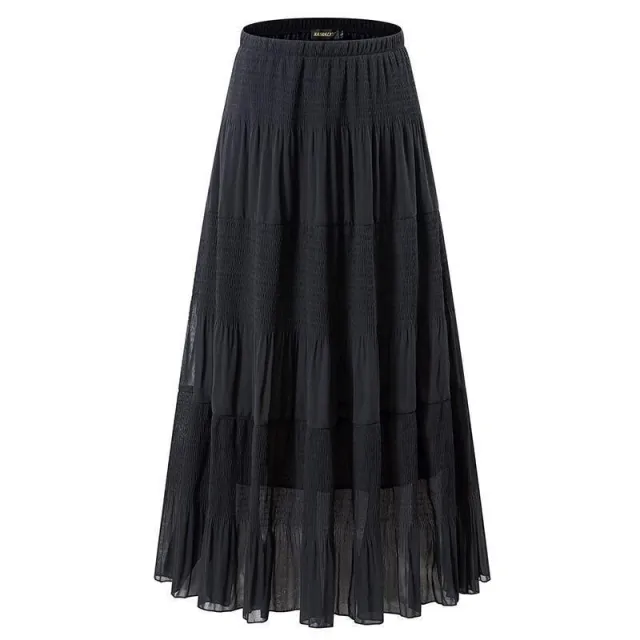 Women's Chiffon Elastic High Waist Pleated A Line Flared Black - Shop at LoveMi