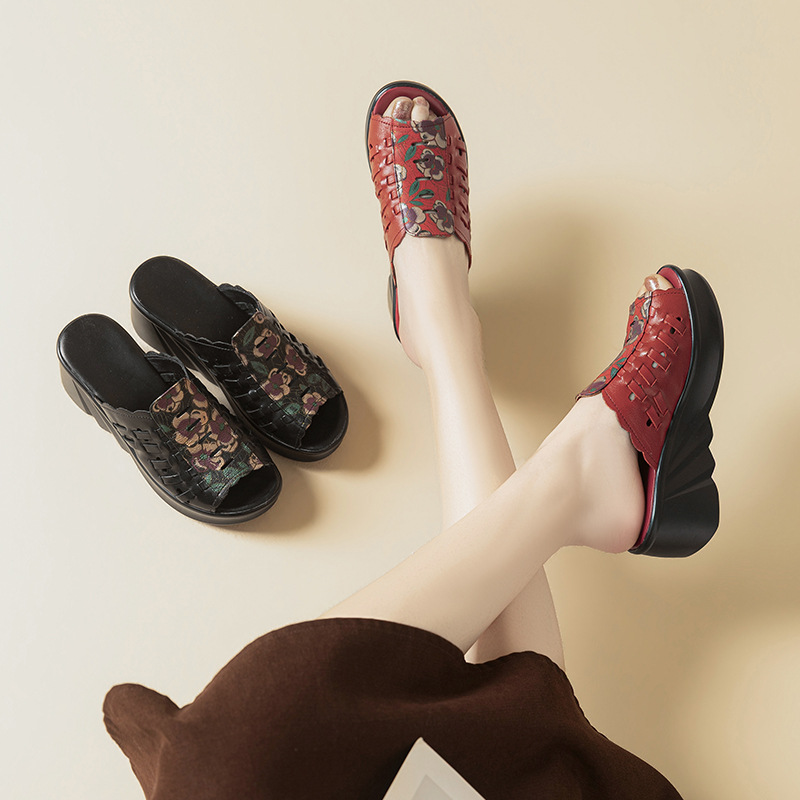 Sandale cu platforma Vintage din piele naturala versatile si usor de asortat