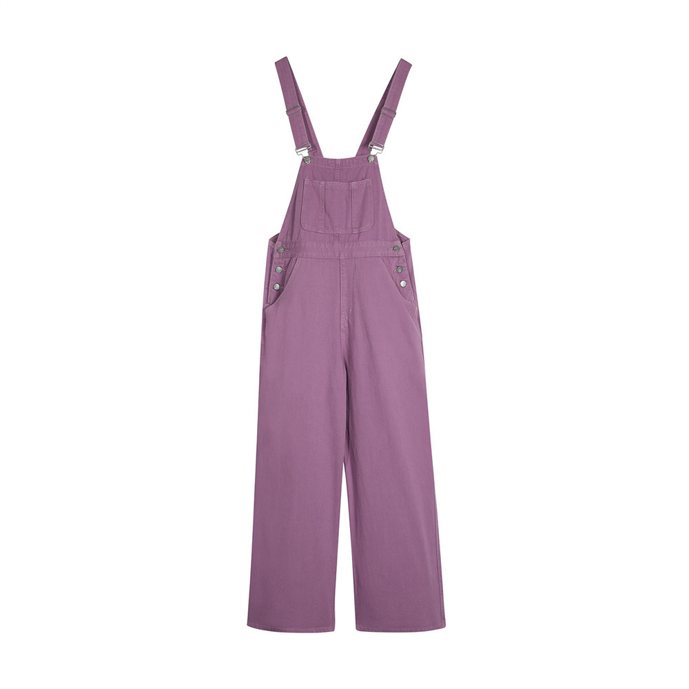 Simple Solid Color Wide Leg Straight Cargo Overalls