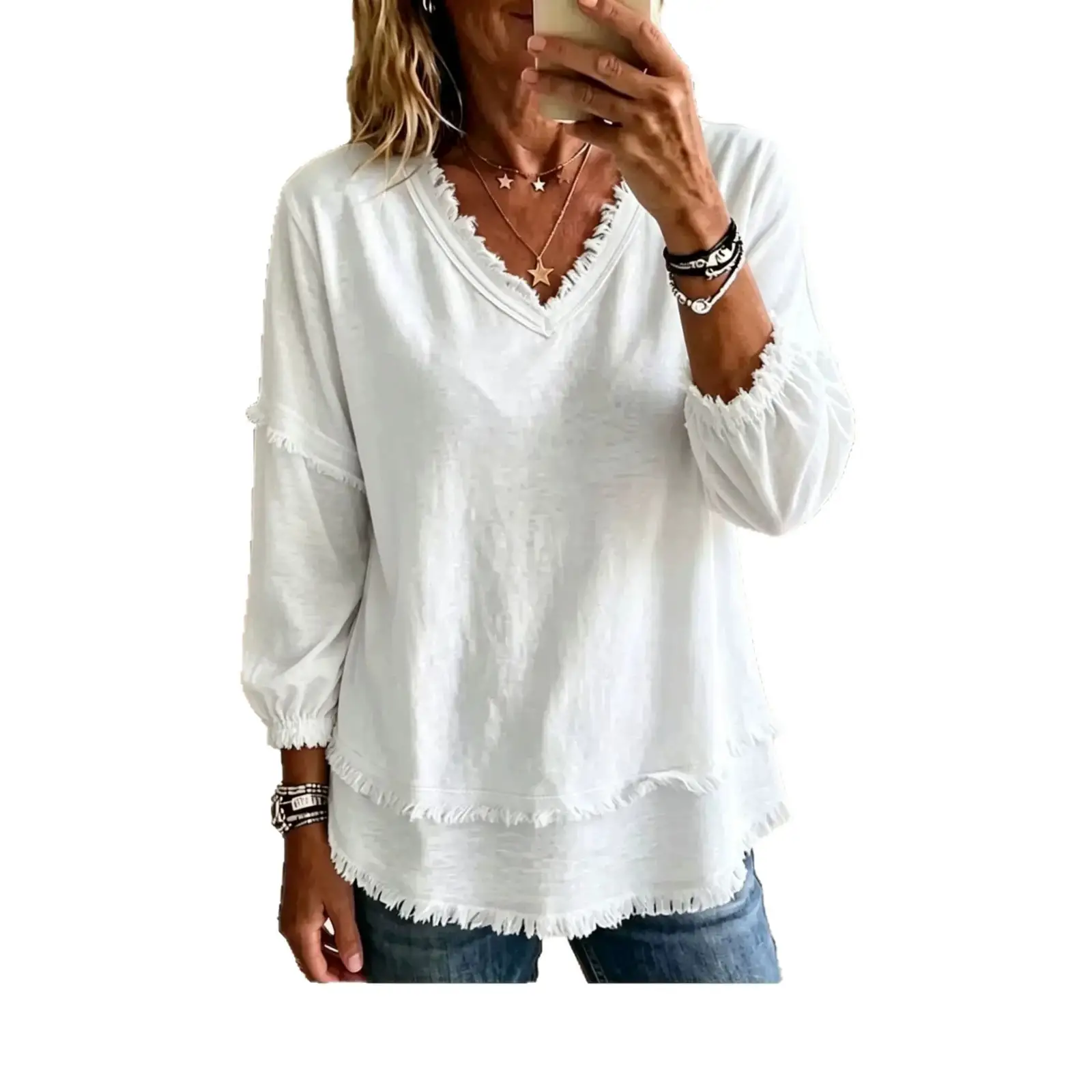 Women's Fashion Long Sleeve Top - Casual Loose Fit Blouse For Daily Wear