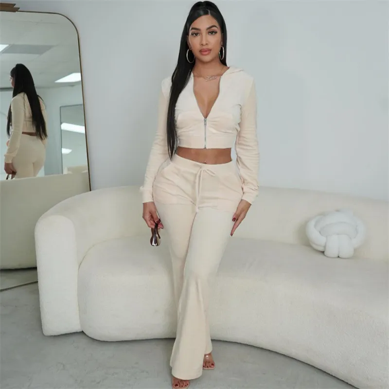 Women's Fashion High Waist Velvet Body-hugging Suit - White