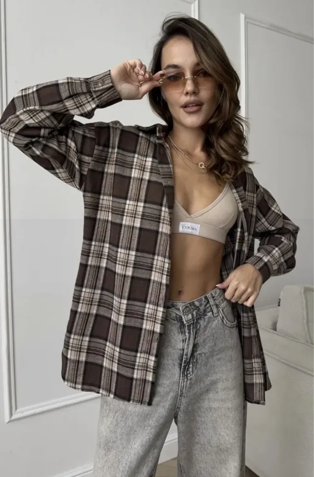Shirt Women's Retro Style All matching Striped Long Sleeve Brown - Shop at LoveMi