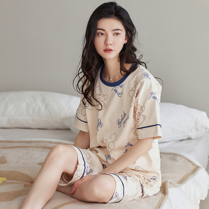 Women's Cotton Pajamas Short-sleeved Suit Casual Simple