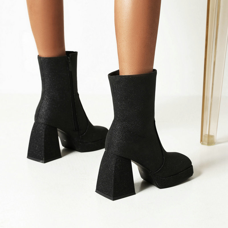 Title 7, Square Toe Booties Female High Heel Martin Boot...