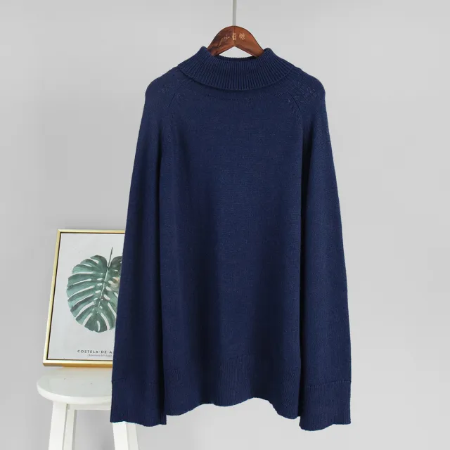 New Loose Pullover Thermal Knitting Sweater For Women Dark Blue - Shop at LoveMi