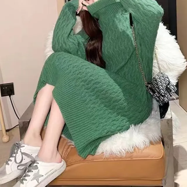 Gentle Base Knitting Dress Women's Turtleneck Green - Shop at LoveMi