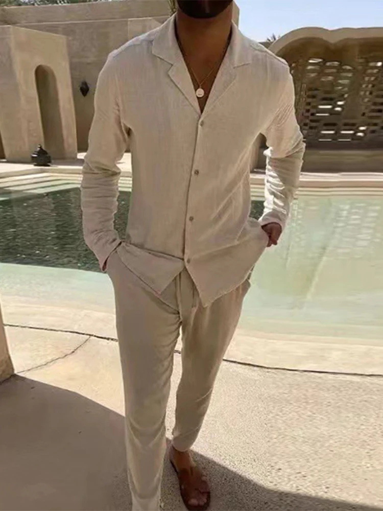 Autumn And Winter Men's Long-sleeve Shirt Lengthened Blouse And Pants - Image 8