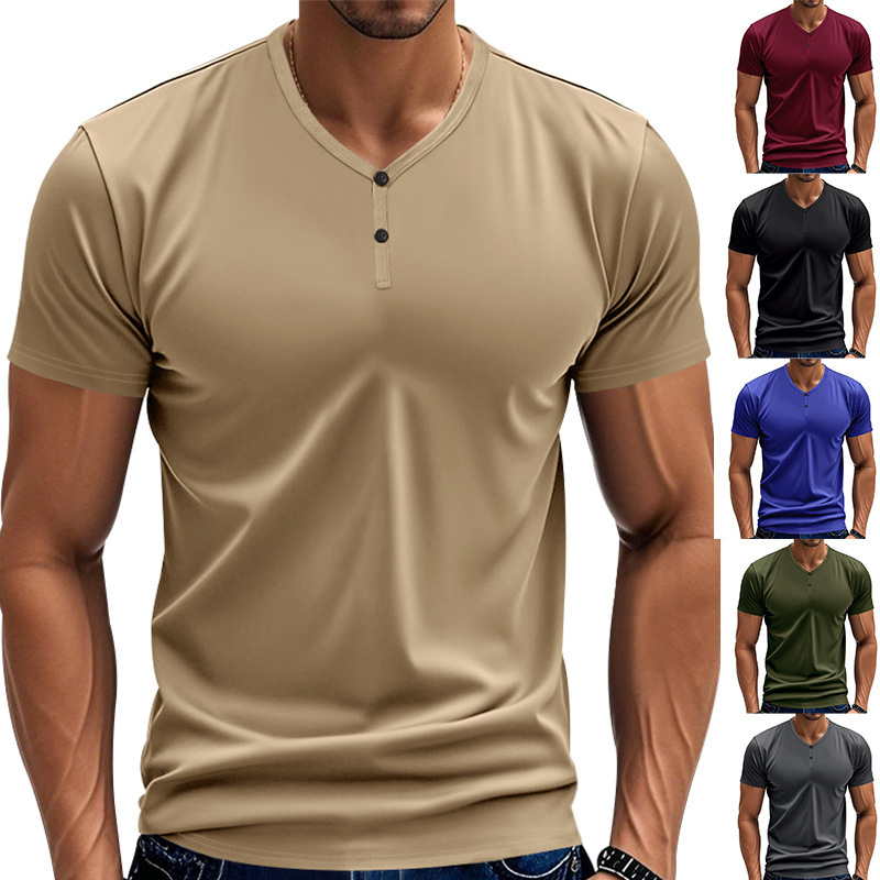 Retro Henry-Neck T-Shirt Loose Fit Stretchy Quick-Drying Breathable Short-Sleeved Summer Sports Top