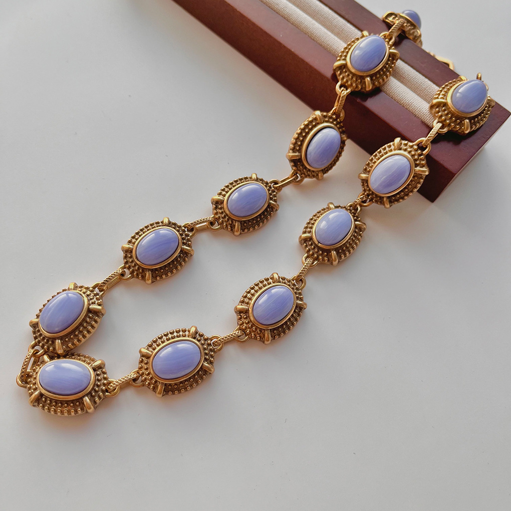 Gold-Plated Stone Necklace and Bracelet Set, picture 10 of 10