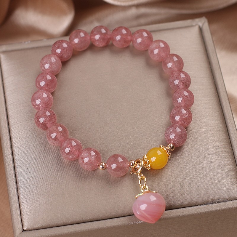 Natural Strawberry Quartz Beaded Bracelet Cute