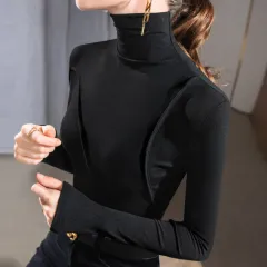 Women's Design Turtleneck Bottoming Shirt Slim Fit Irregular Western Style Inner Wear Stitching Long Sleeve - Black - View 1
