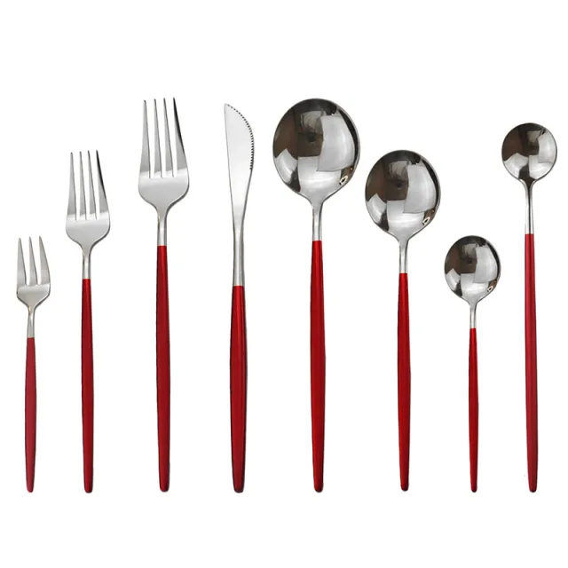 Stainless Steel Knife, Fork And Spoon Steak Knife And Fork Set Red Silver - Shop at LoveMi