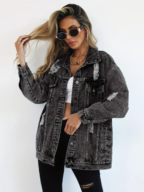 Super Nice Coat Women's Design Sense Niche Tooling Ripped Jacket Snow Black - Shop at LoveMi