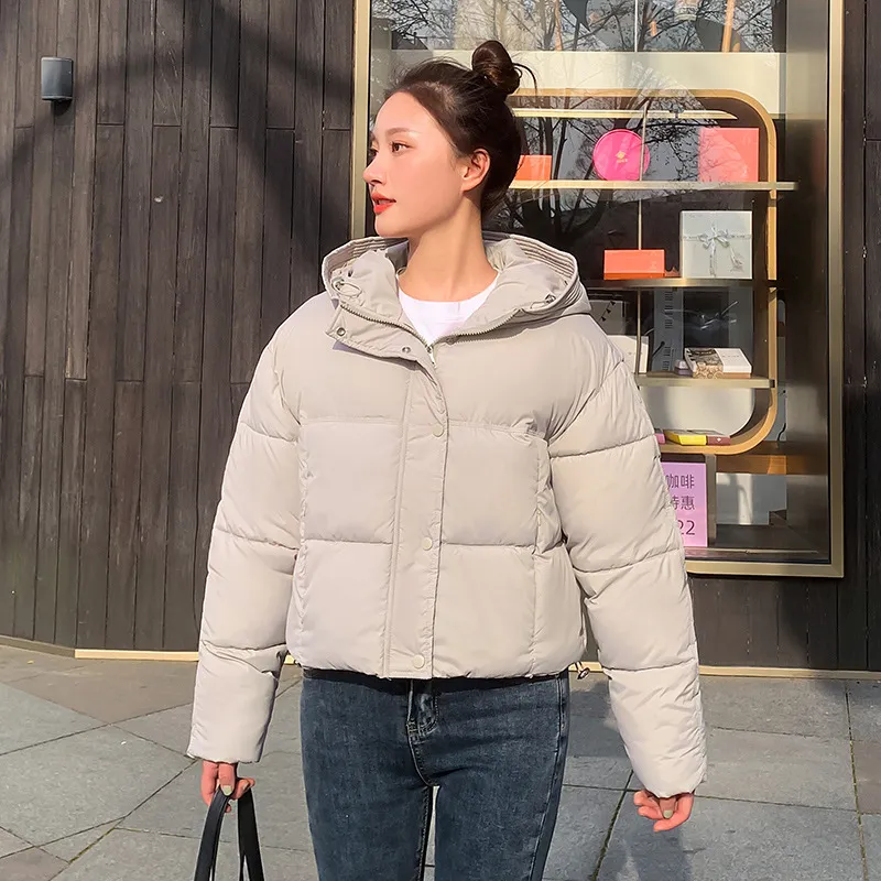 Women's Simple Casual Hooded Short Down Jacket - Jade White