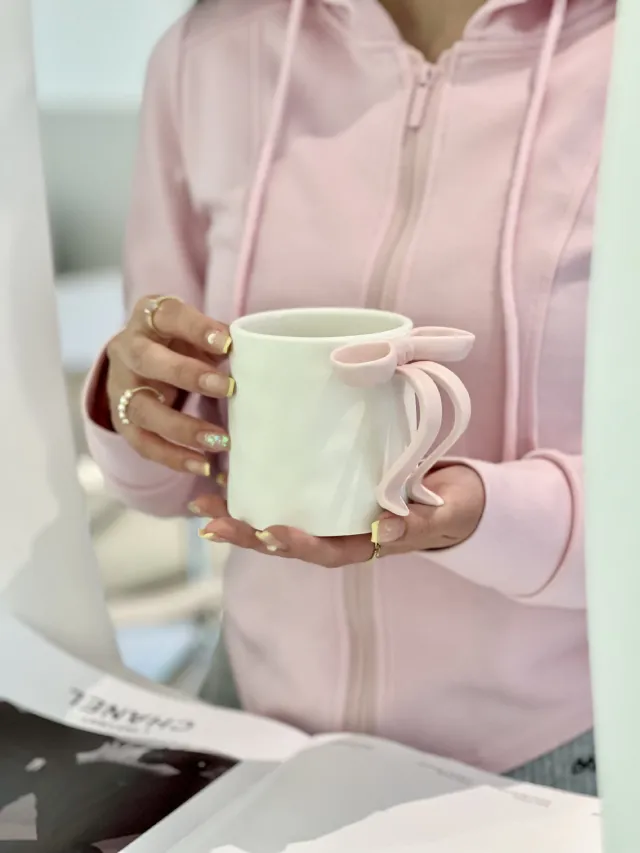 Ins Style 400ml Cute Ceramic Bow Mug Pink - Shop at LoveMi
