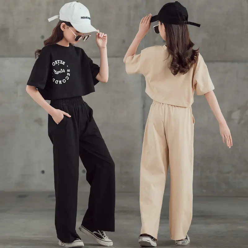 Straight-leg Short Sleeve Printed T-shirt Wide Leg
