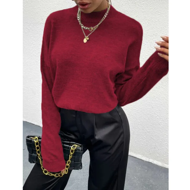 Women's Loose Pullover Knitwear Sweater Wine Red - Shop at LoveMi
