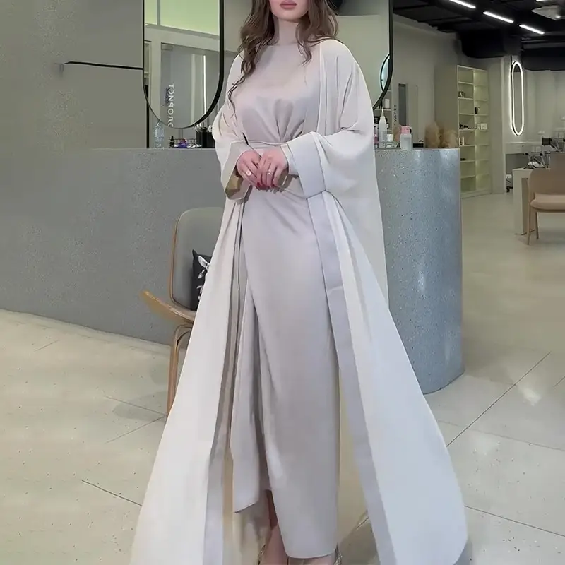 New Round Neck Waist Trimming High Waist Slim Fit Long Dress Robe Coat