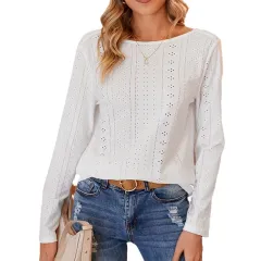 Women's Autumn Fashion Backless Round Neck Long Sleeve T-shirt - White - View 1
