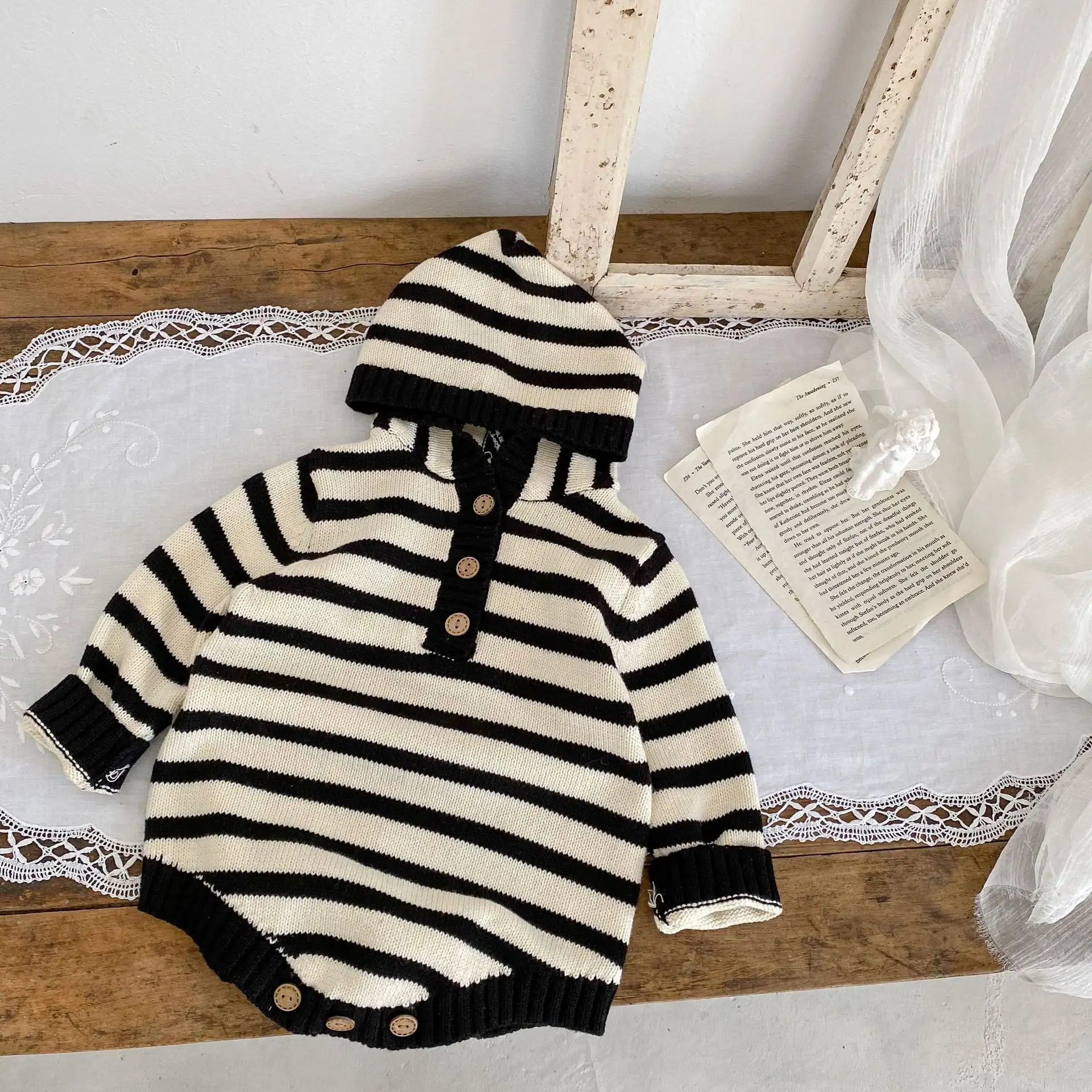 Boys And Girls Striped Hooded Cotton Jumpsuit