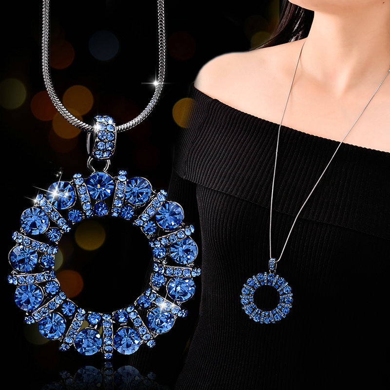 Fashion Crystal Diamond Big Ring Sweater Chain Personality Geometry All-match