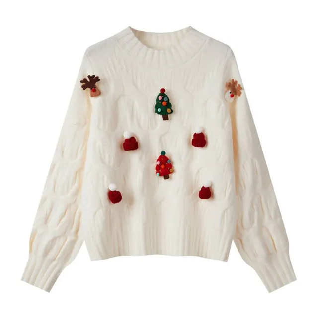 Christmas Top Three dimensional Decoration Knitwear White - Shop at LoveMi