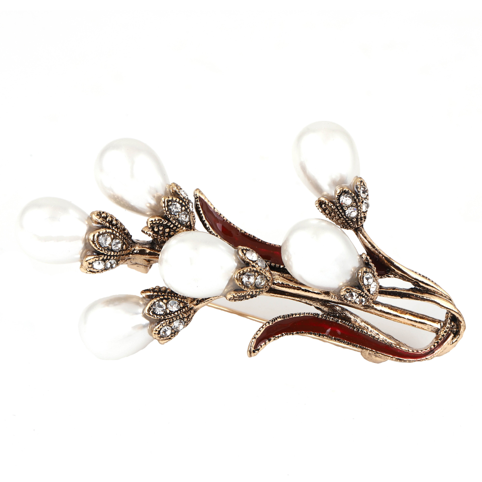 Retro Pearl Bouquet Womens Tulip Flower Brooch Pin