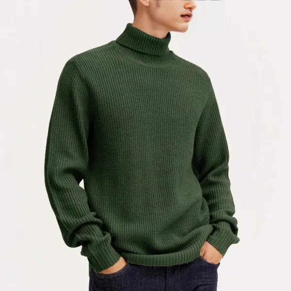 Mens Casual Solid-color Turtleneck Sweater