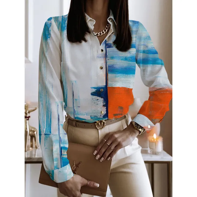 Spring And Autumn Long Sleeve Loose Printed Long Sleeve Lapel Mid length Shirt Style 15 - Shop at LoveMi
