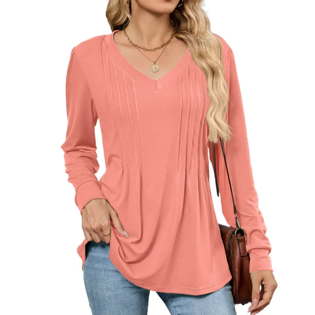 Stripes Loose Long sleeved T shirt Top Women's Clothing Pink - Shop at LoveMi