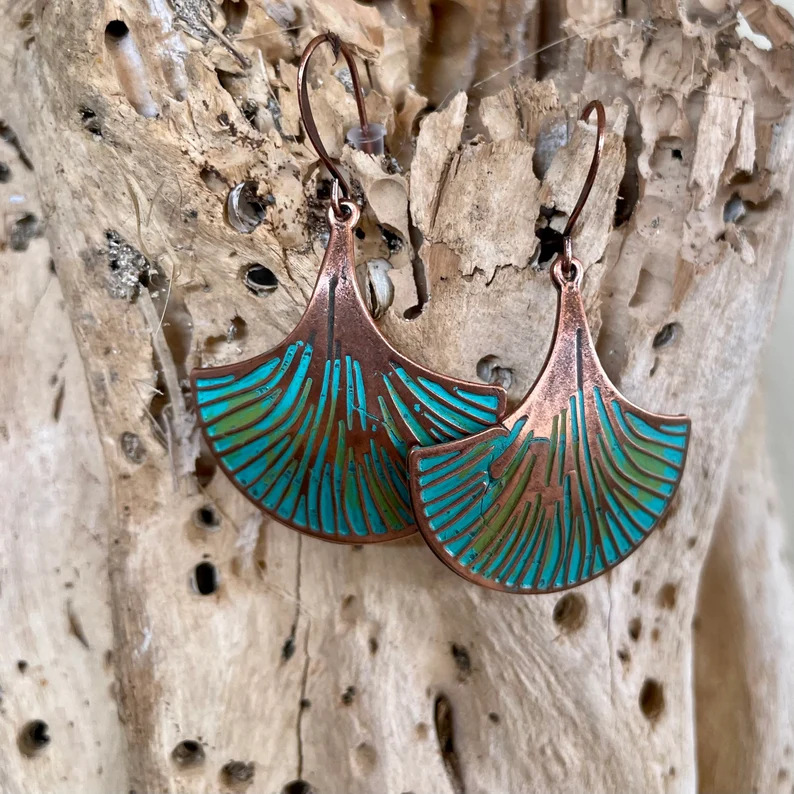 Mingcheng Retro Ginkgo Leaf Plant Vein Pendant Earrings