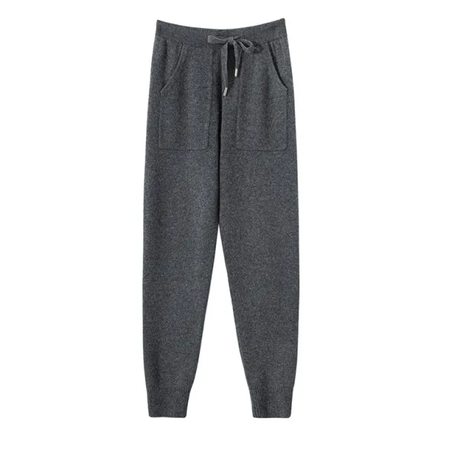 Autumn And Winter New Knit Pants For Women, Draped Casual High waisted Trendy Slimming Floor length Gray - Shop at LoveMi