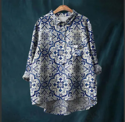 Bamboo Linen Printed Fashion Polo Collar Shirt Xl24053 Hyh59 - Shop at LoveMi