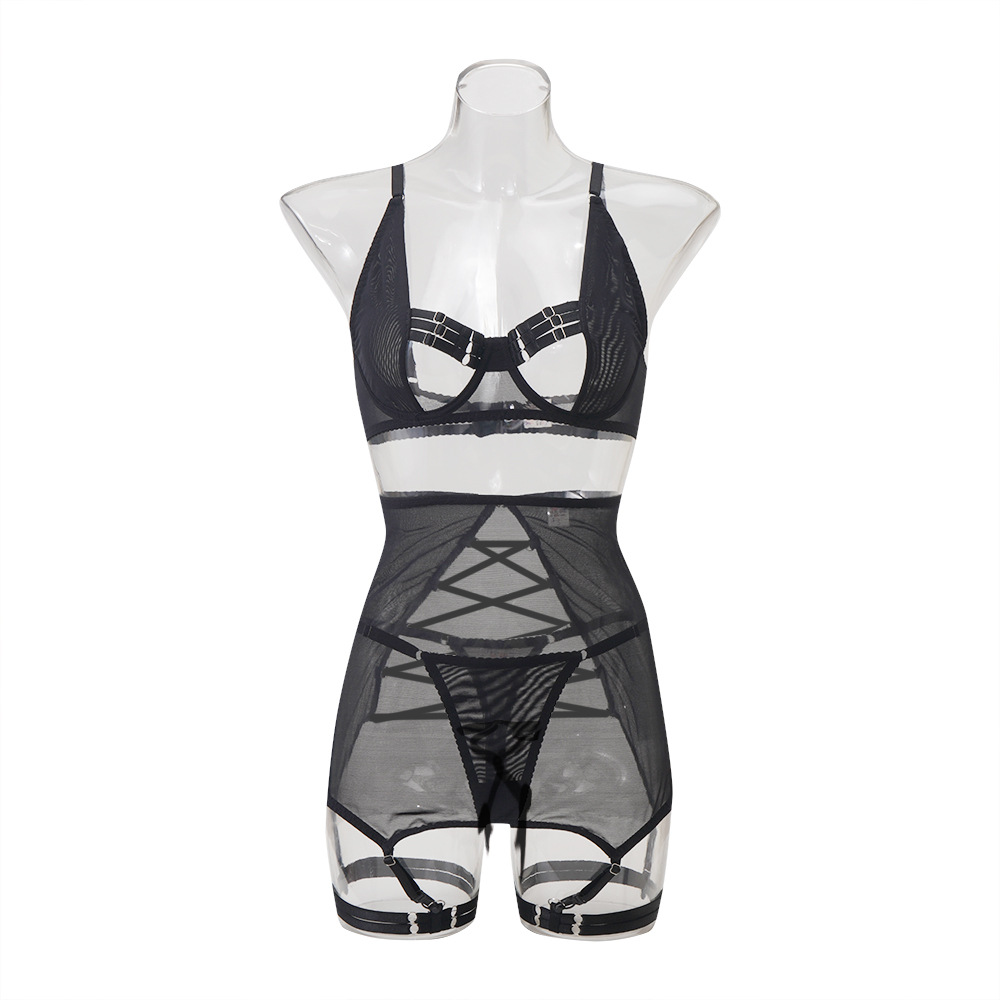 Strap See-through Mesh Underwear Five-piece Set