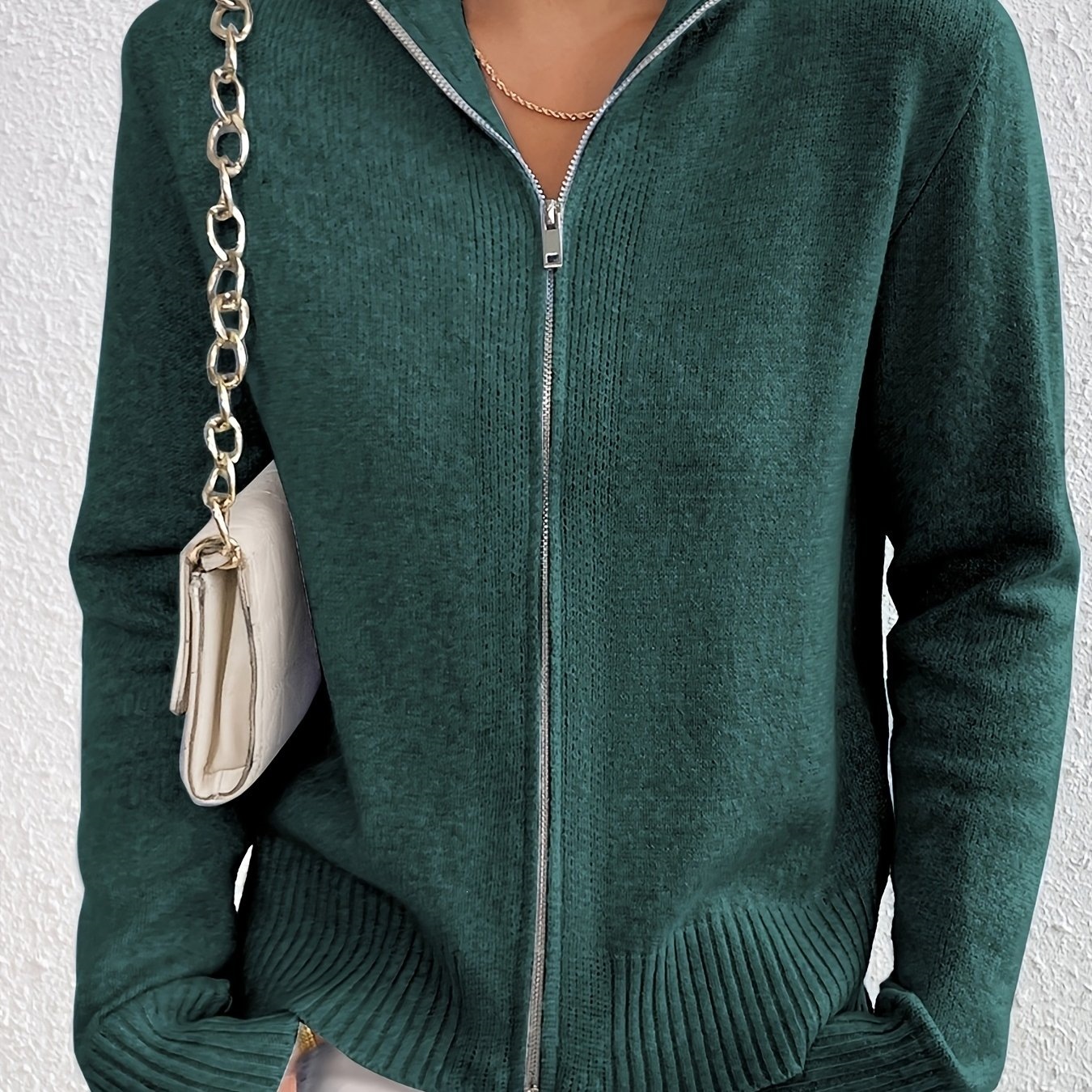 Stand-collar Zip-up Sweater
