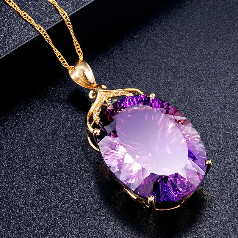 Personality Rose Gold Amethyst Water Drop Bracelet Vintage Four Claw Ring