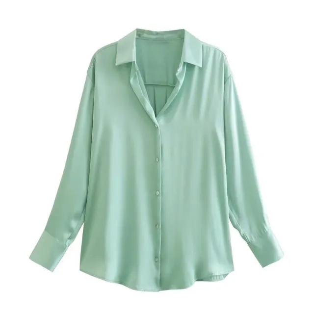 7 color Silk Satin Blouse Top Light Green - Shop at LoveMi