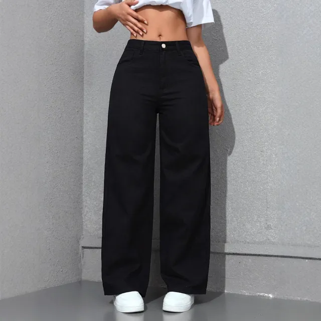 Women's Loose Straight Wide Leg Jeans Black - Shop at LoveMi