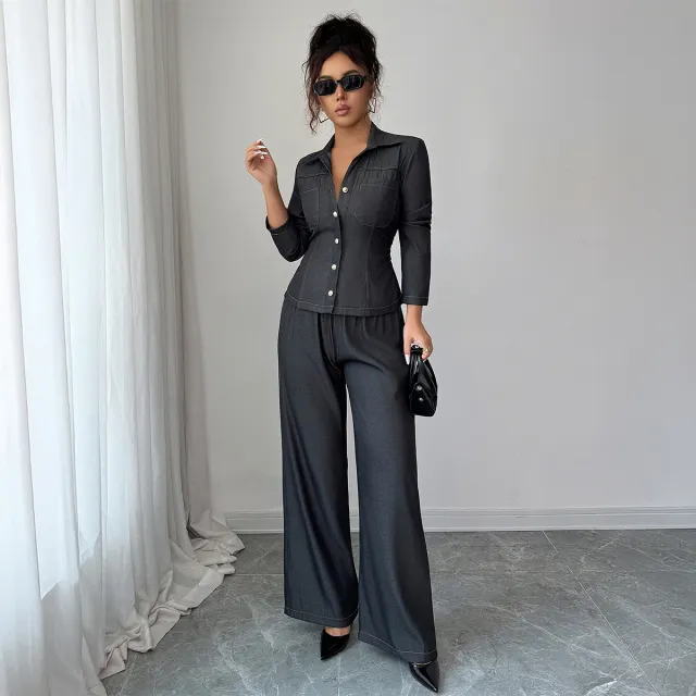 Women's Two Piece Set With Coat And Long Skirt Dark Gray - Shop at LoveMi