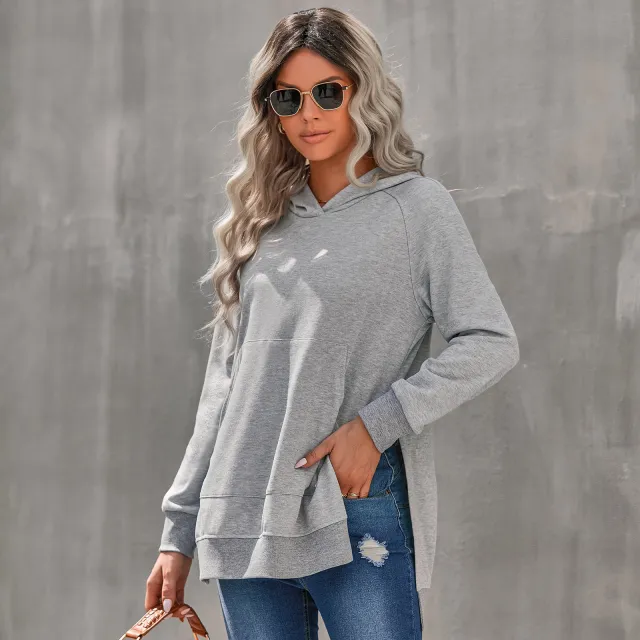 Hooded Pullover Solid Color Hoodie Shallow Flower Ash - Shop at LoveMi